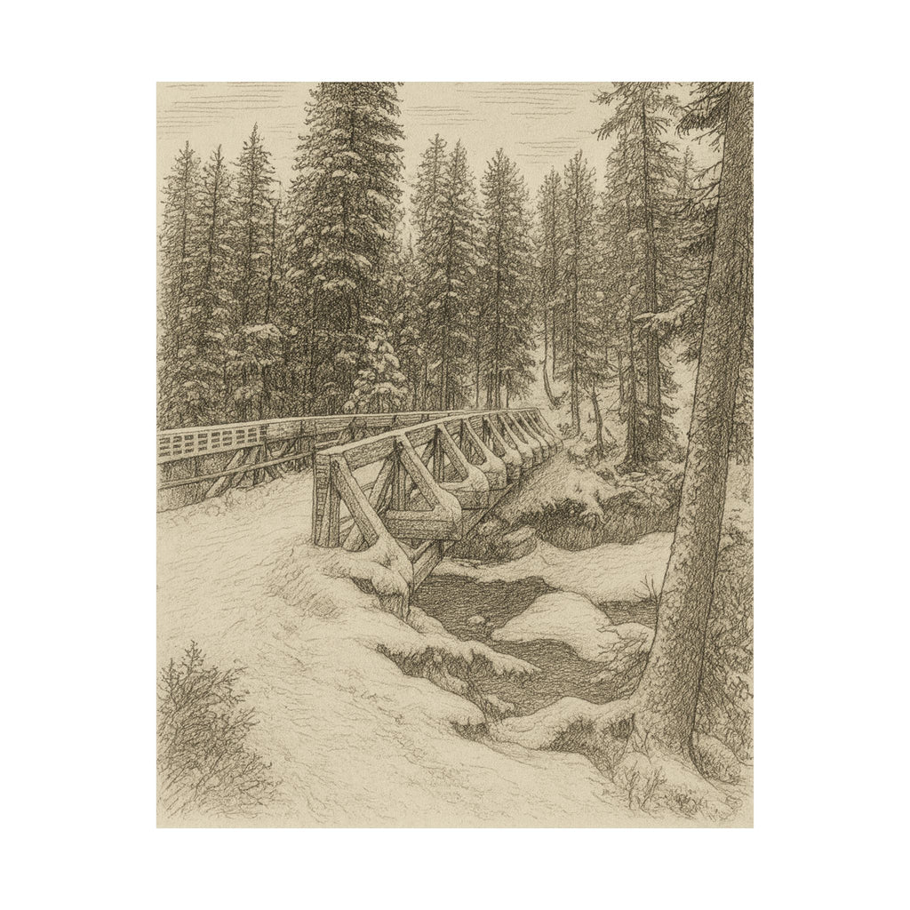 Nature Print - Snowy Bridge Sketch