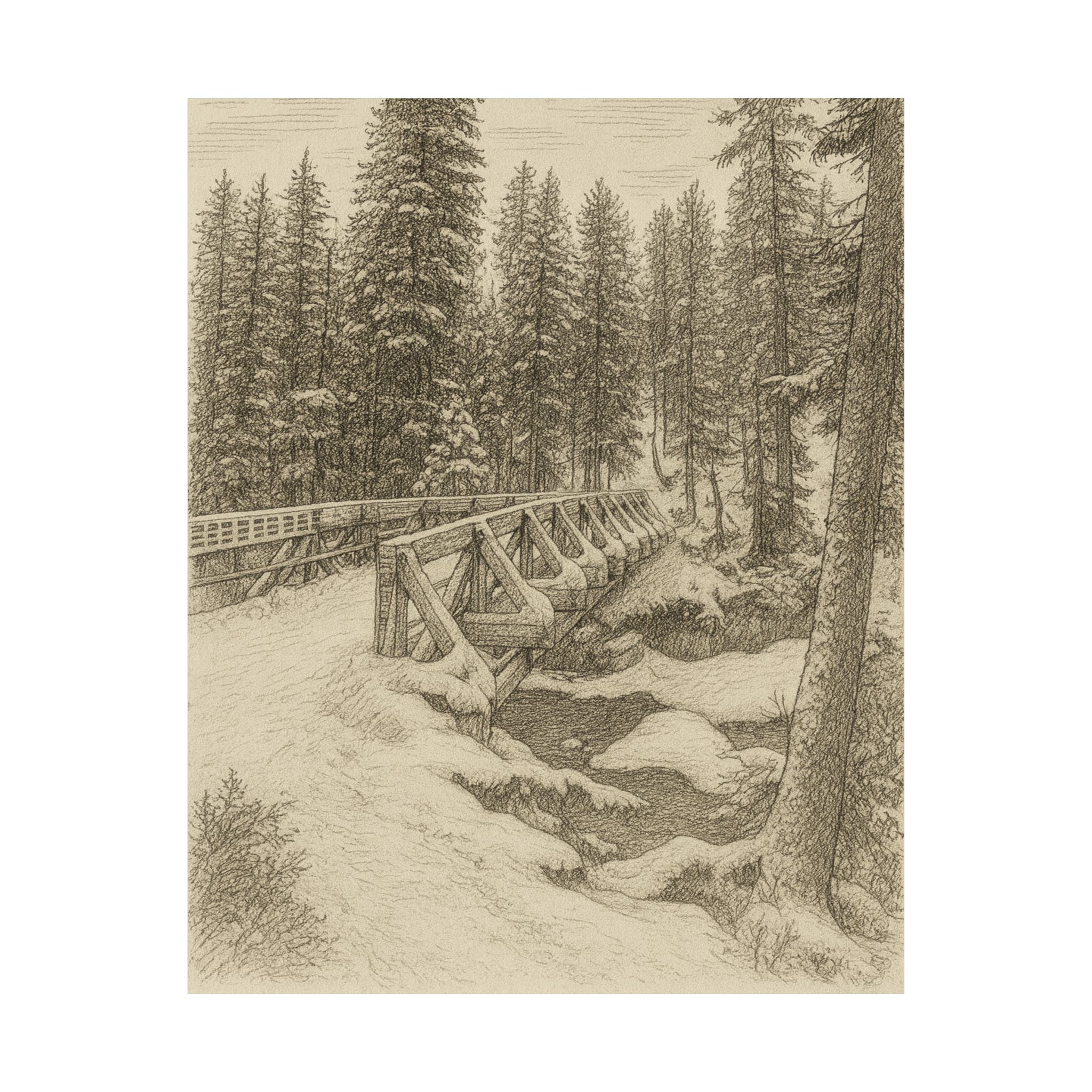 Nature Print - Snowy Bridge Sketch