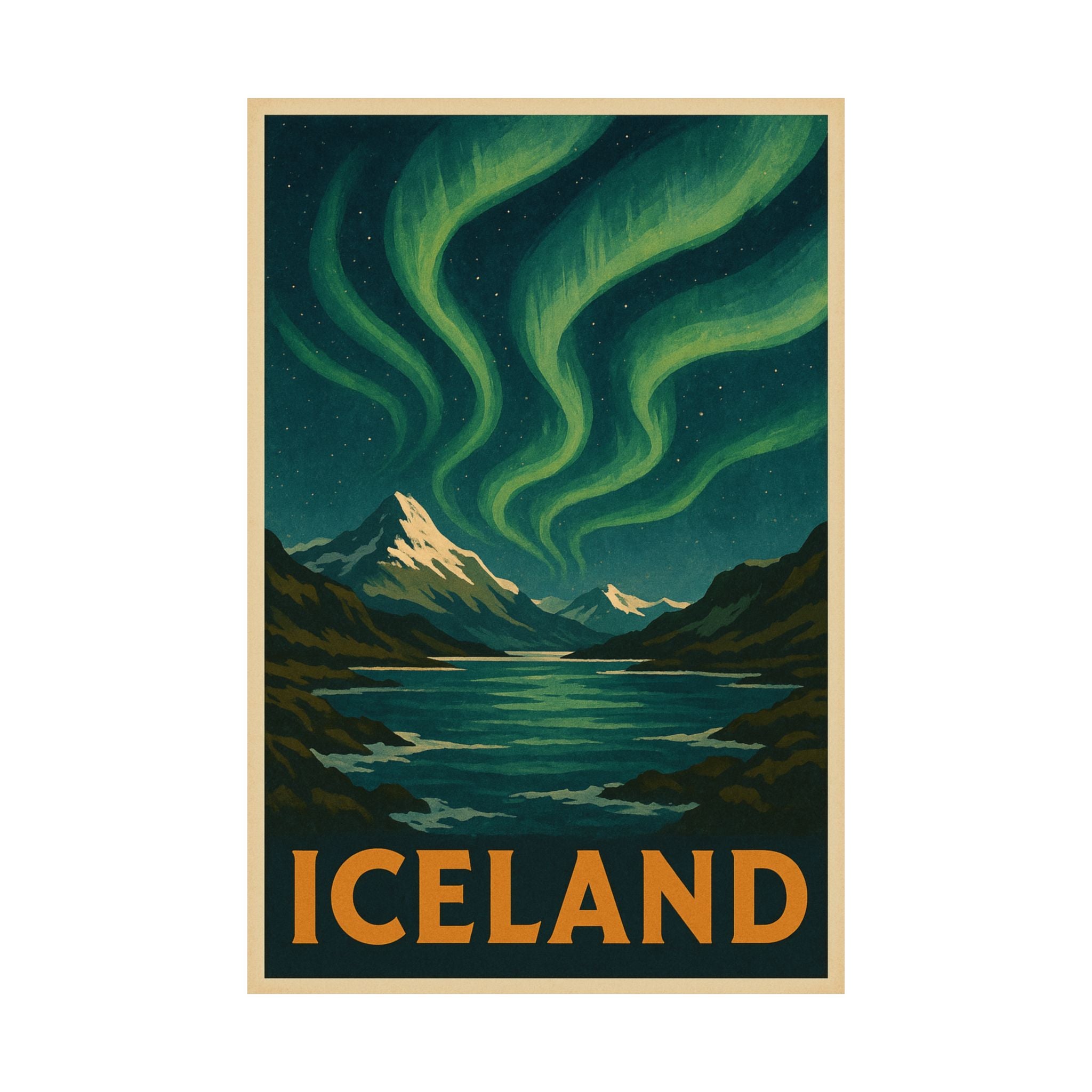 Cityscape Print - Iceland Northern Lights