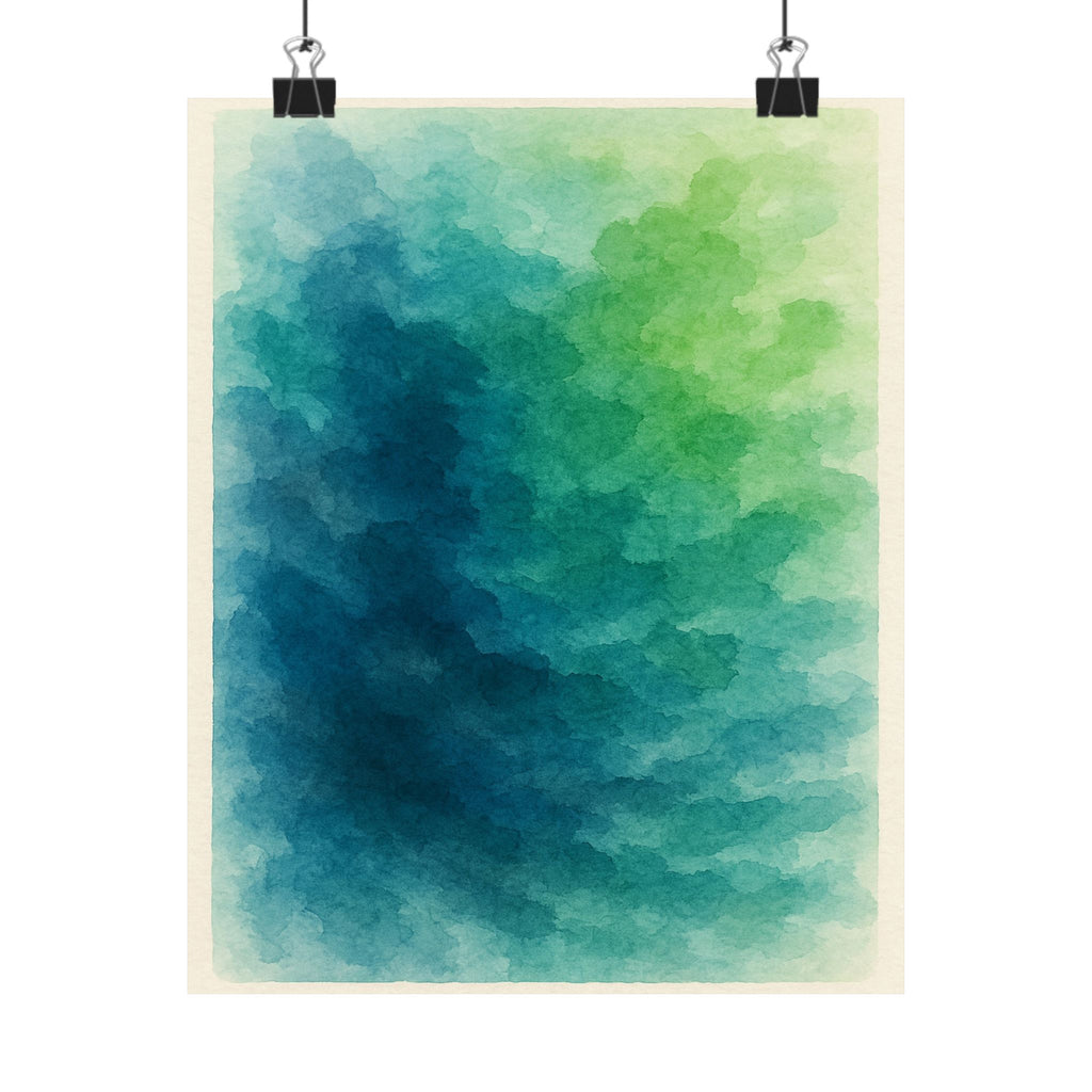 Abstract Print - Blue Green Watercolor 1