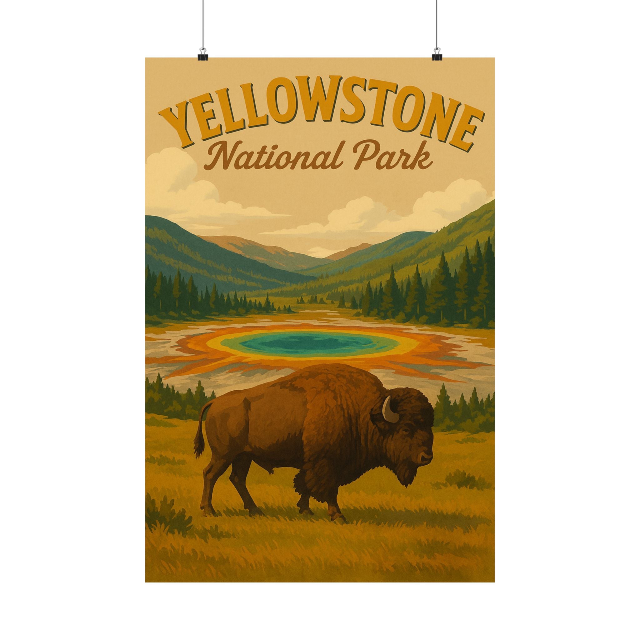 Vertical Print - Yellowstone National Park - Prismatic Lake Bison