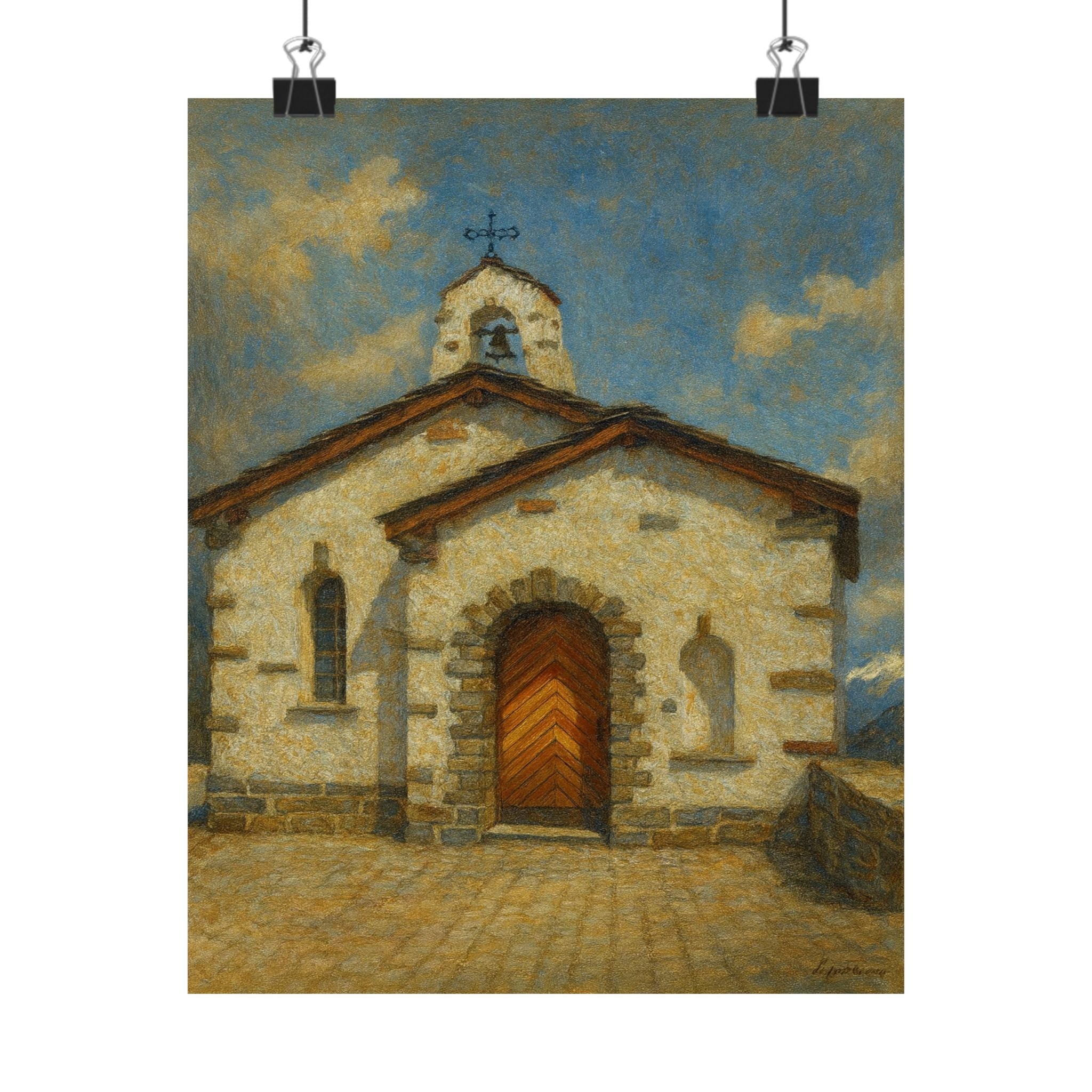 Cityscape Print - Colorful Mountain Chapel