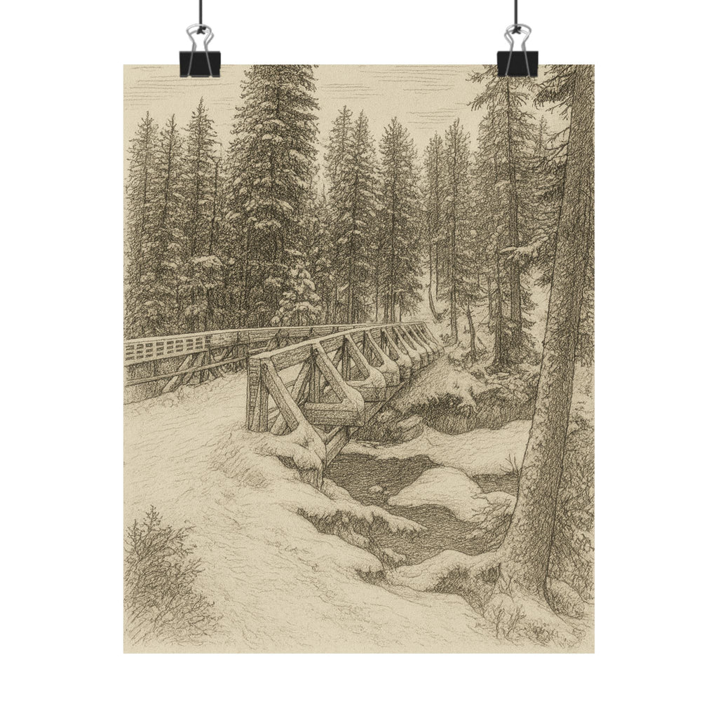Nature Print - Snowy Bridge Sketch