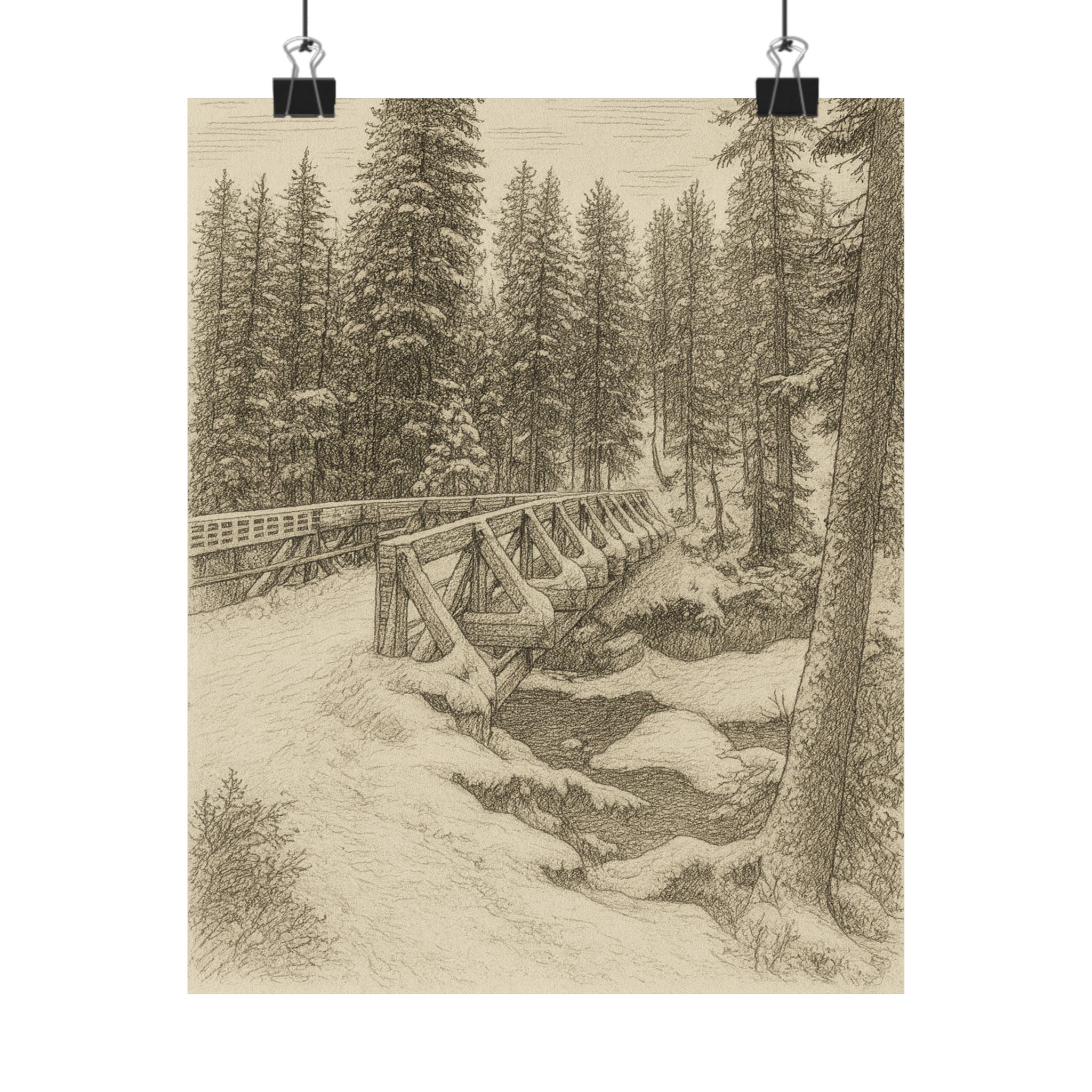 Nature Print - Snowy Bridge Sketch