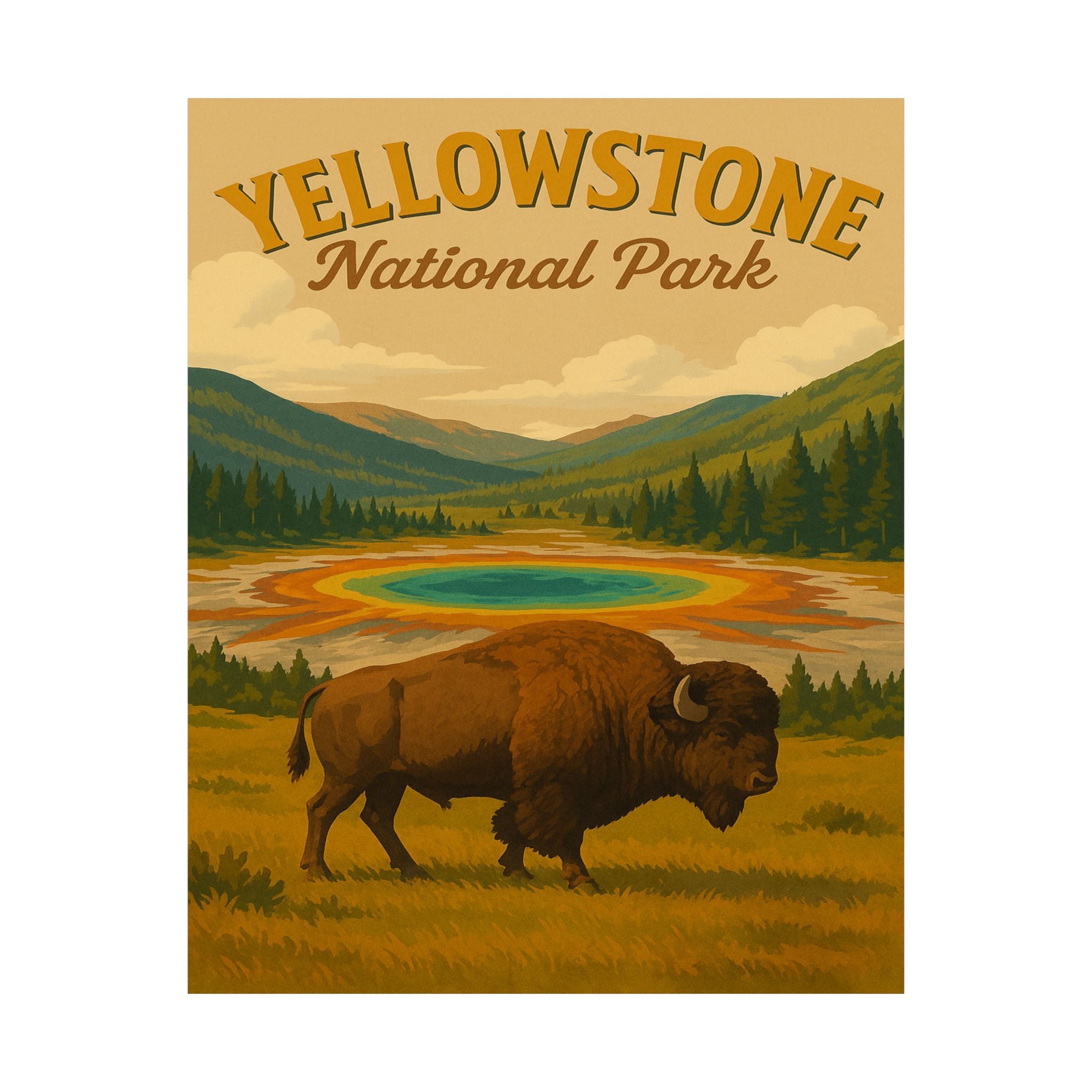 Vertical Print - Yellowstone National Park - Prismatic Lake Bison