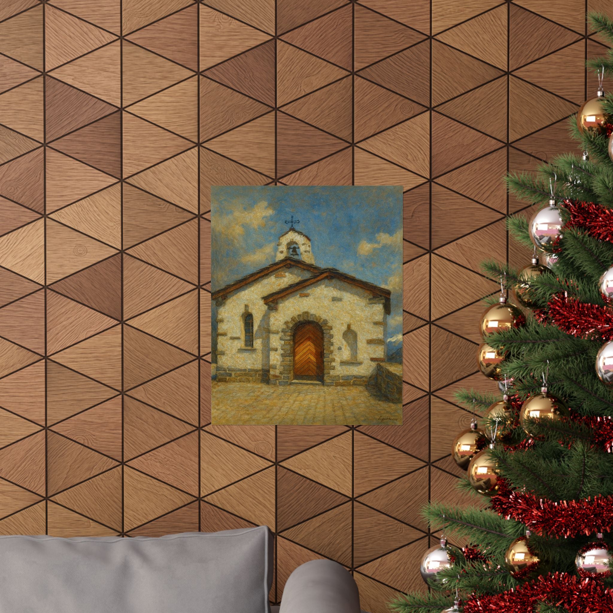 Cityscape Print - Colorful Mountain Chapel