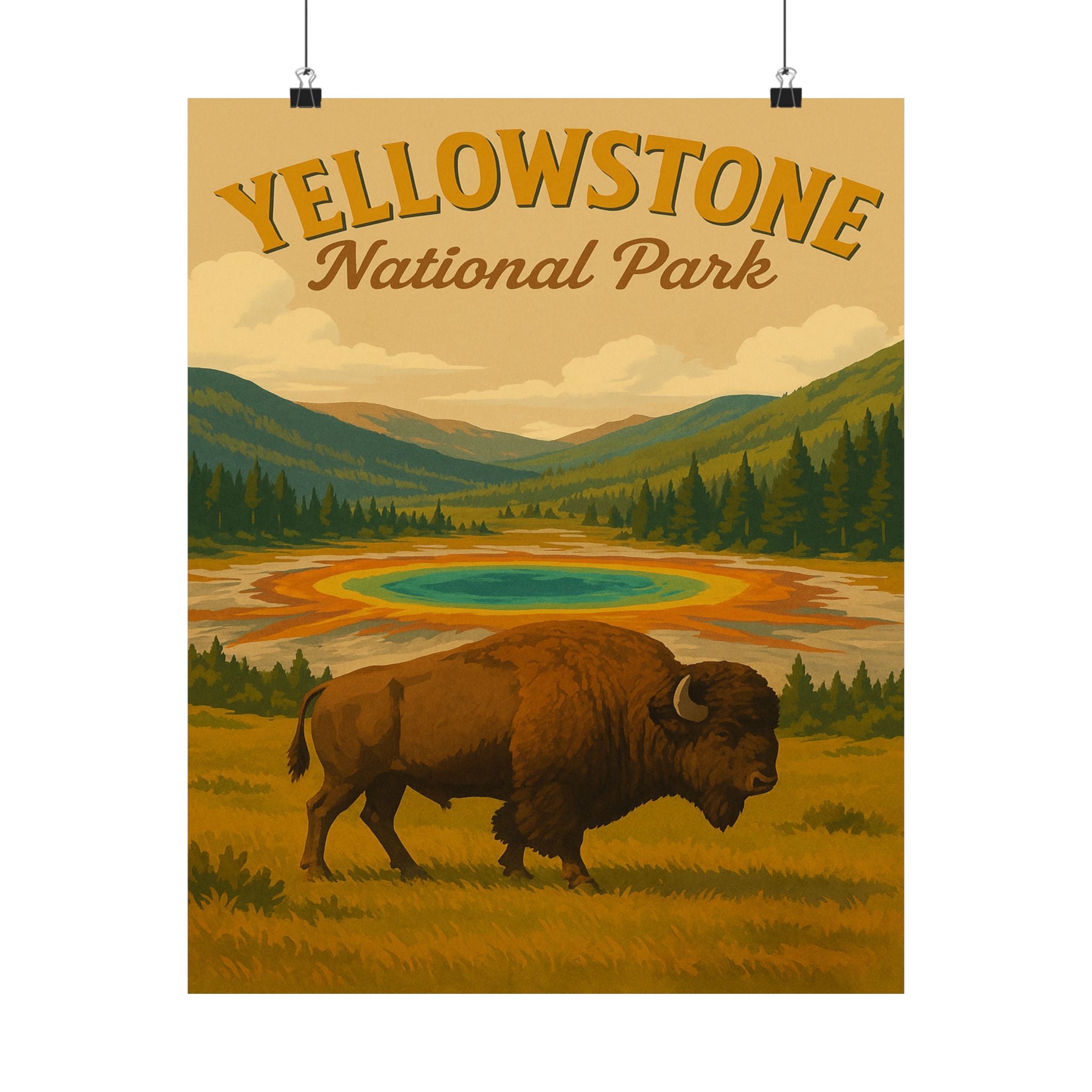 Vertical Print - Yellowstone National Park - Prismatic Lake Bison