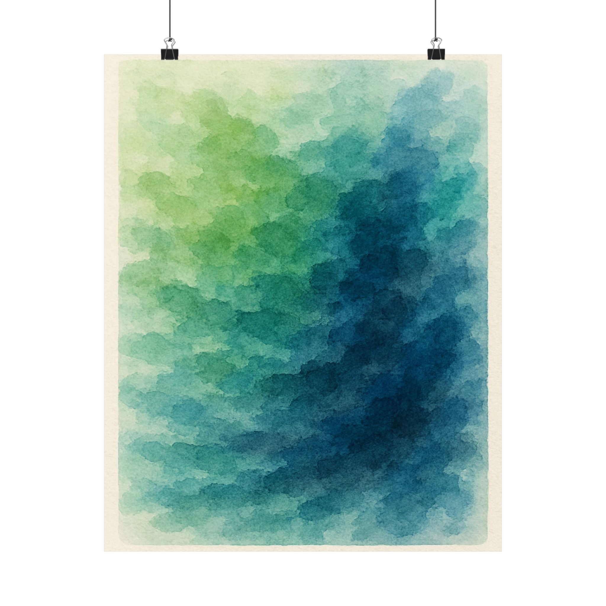 Abstract Print - Blue Green Watercolor 3