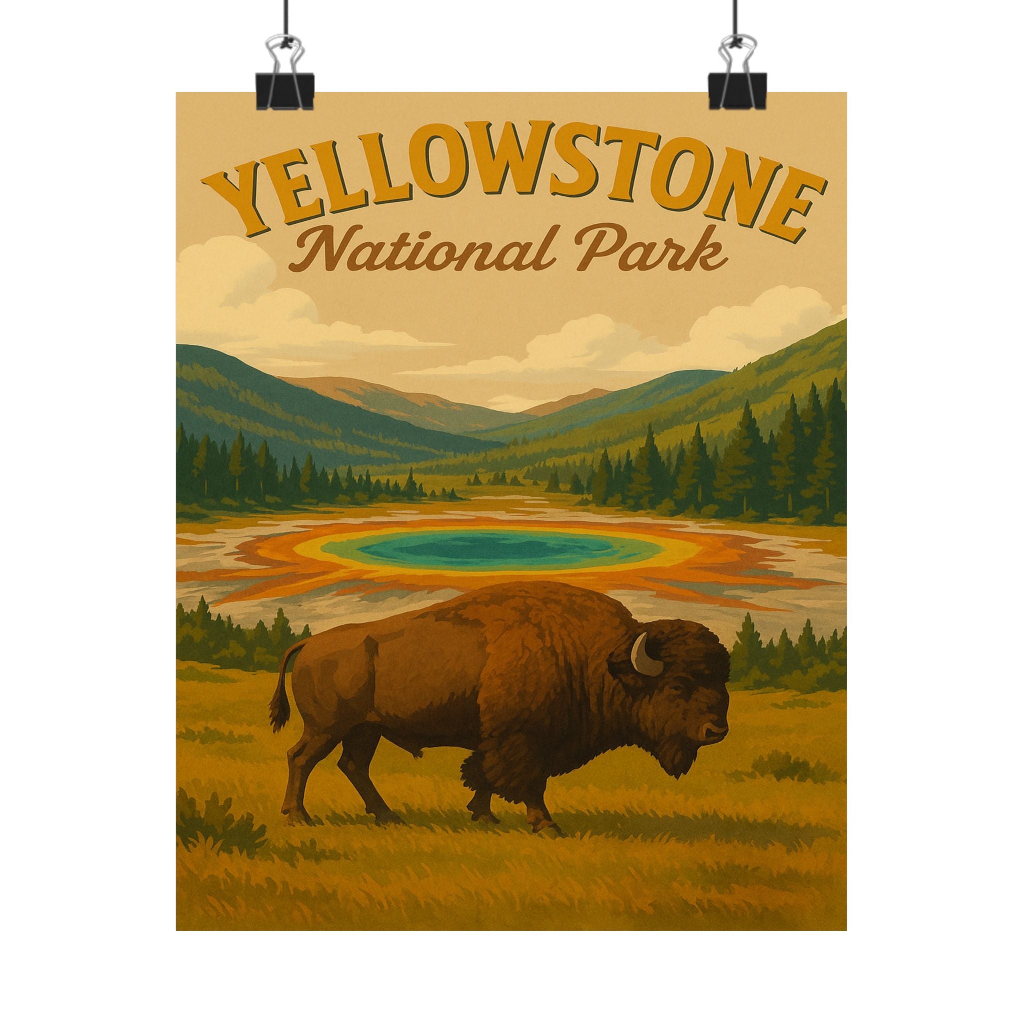 Vertical Print - Yellowstone National Park - Prismatic Lake Bison