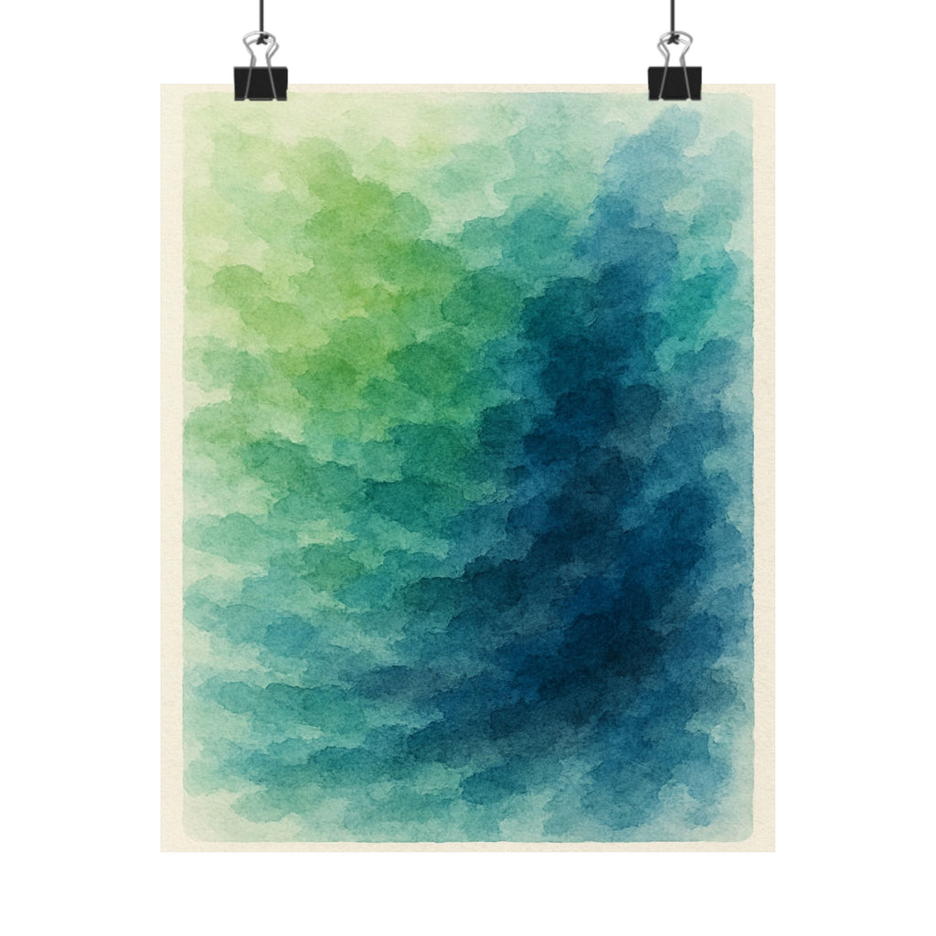 Abstract Print - Blue Green Watercolor 3