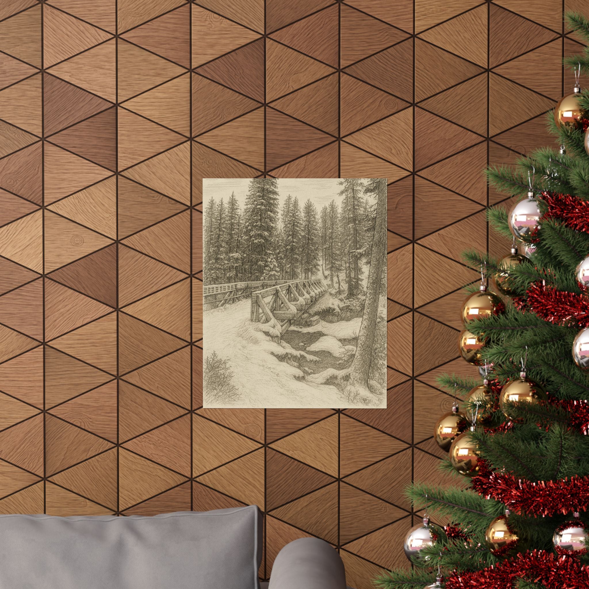 Nature Print - Snowy Bridge Sketch