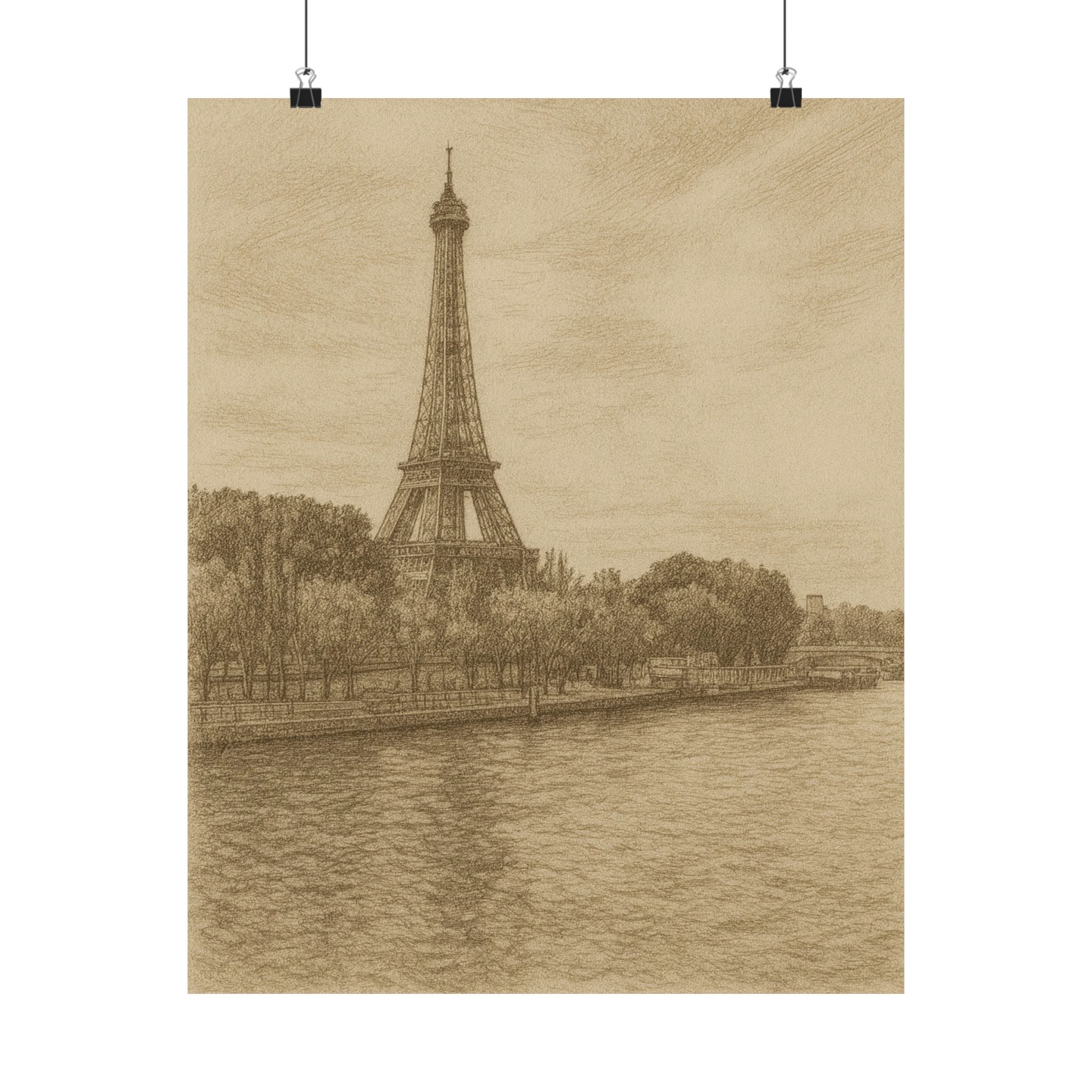 Cityscape Print - Paris Seine River Sketch