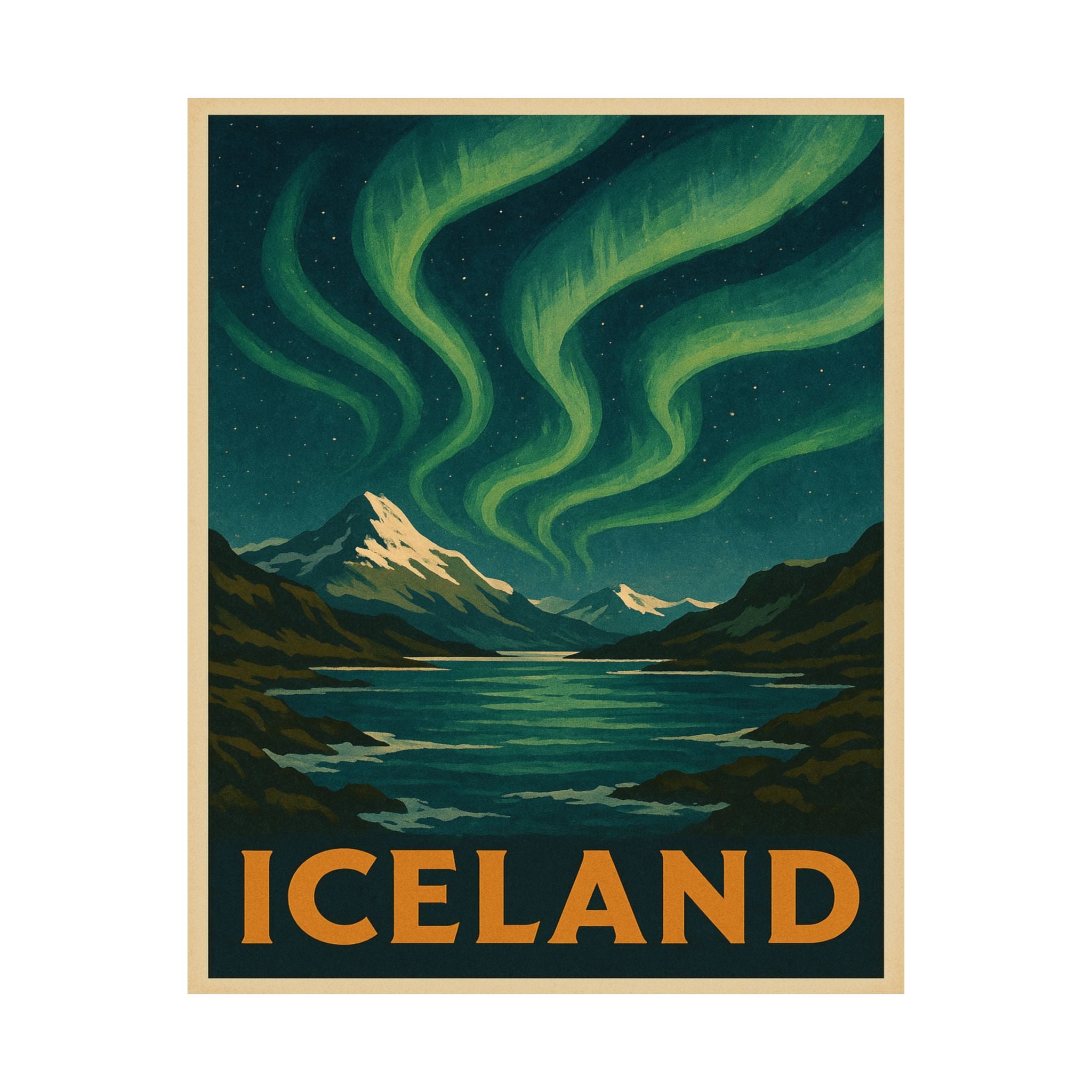 Cityscape Print - Iceland Northern Lights