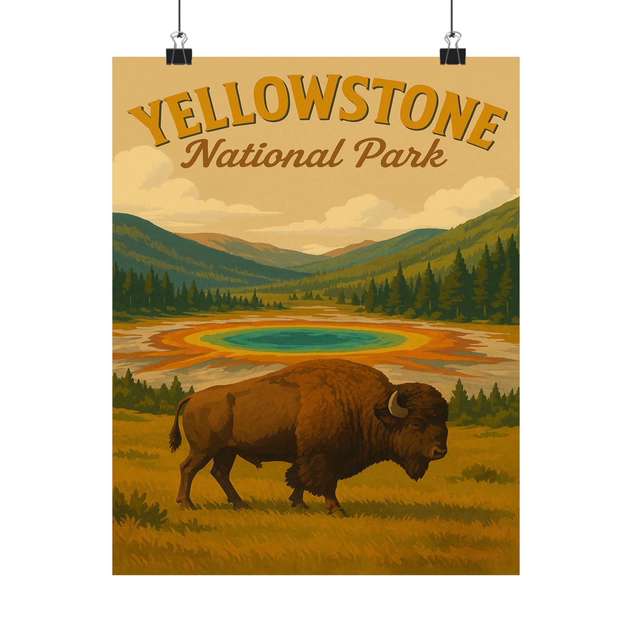 Vertical Print - Yellowstone National Park - Prismatic Lake Bison