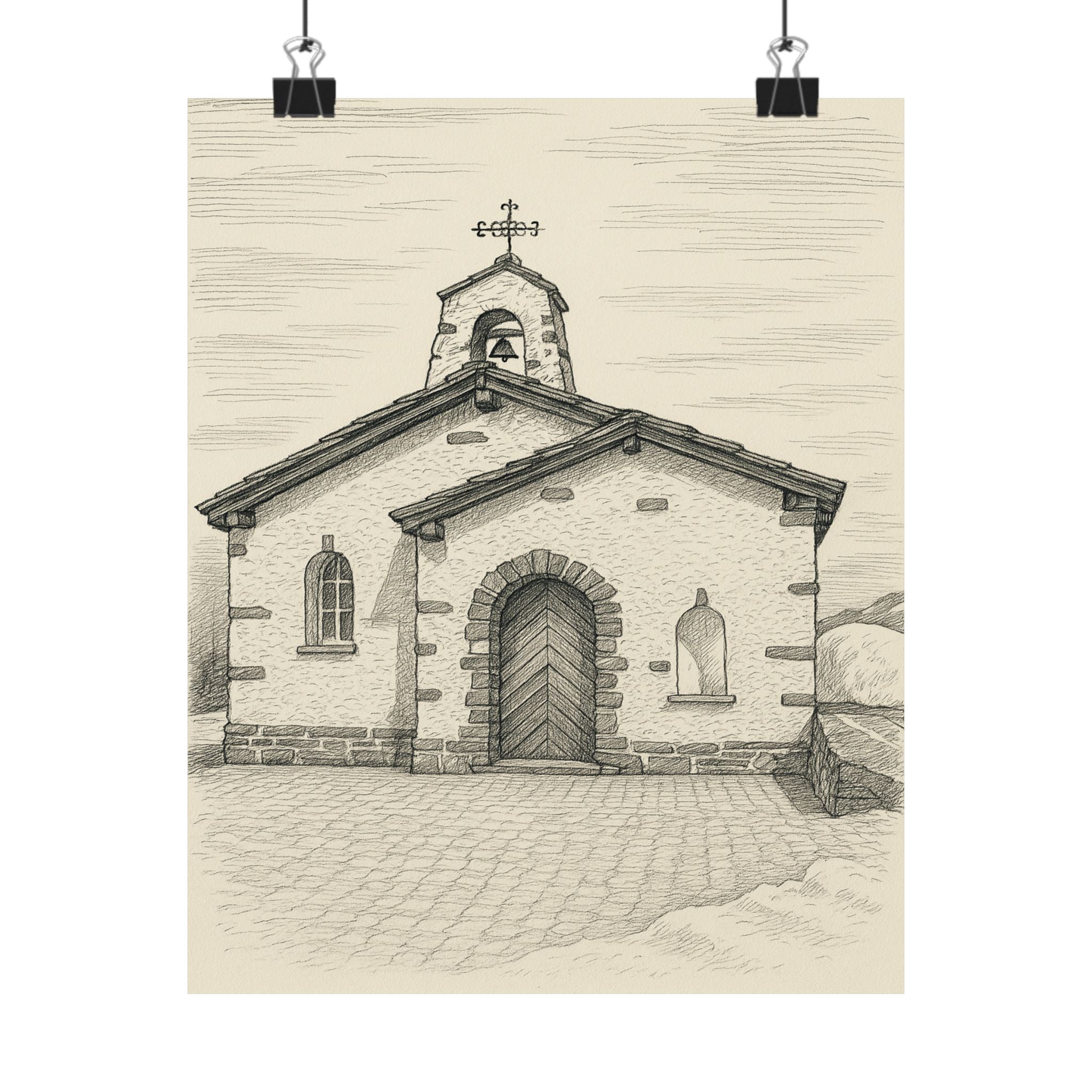 Cityscape Print - Mountain Chapel Sketch