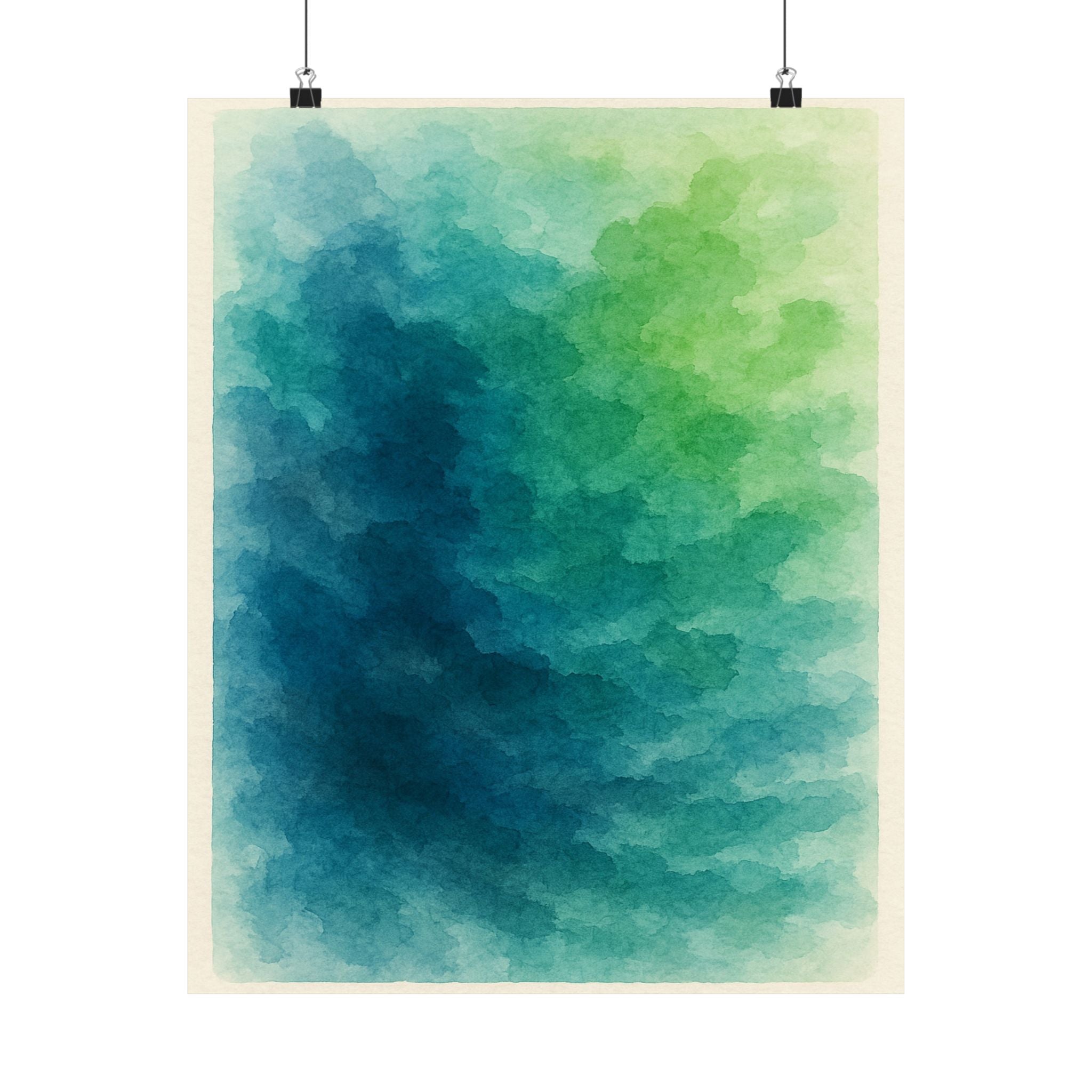 Abstract Print - Blue Green Watercolor 1