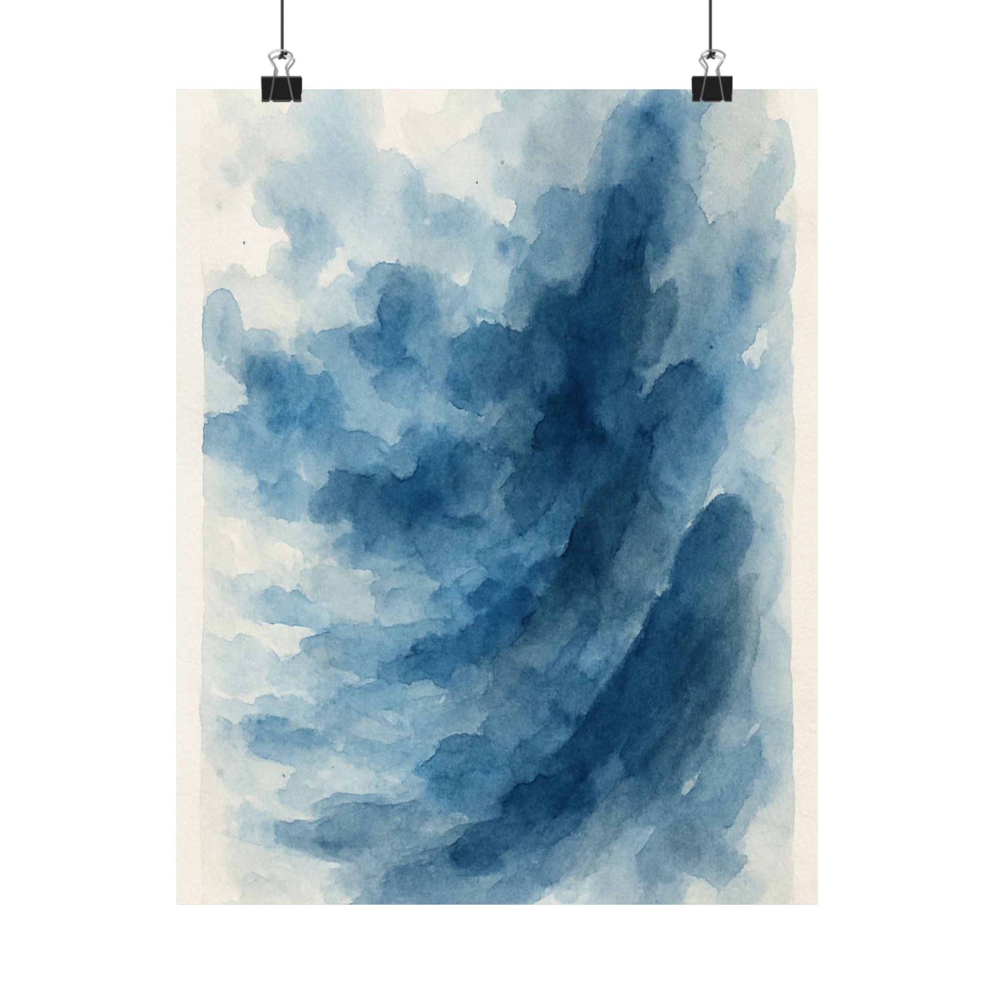 Abstract Print - Blue Wave Watercolor