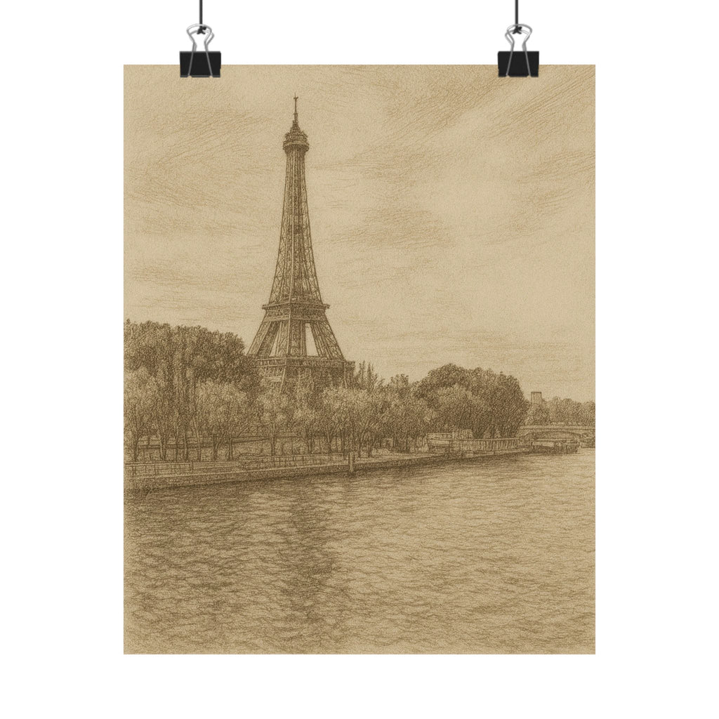 Cityscape Print - Paris Seine River Sketch