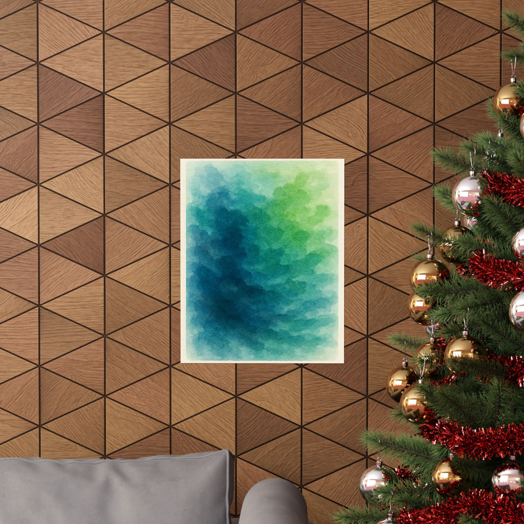 Abstract Print - Blue Green Watercolor 1