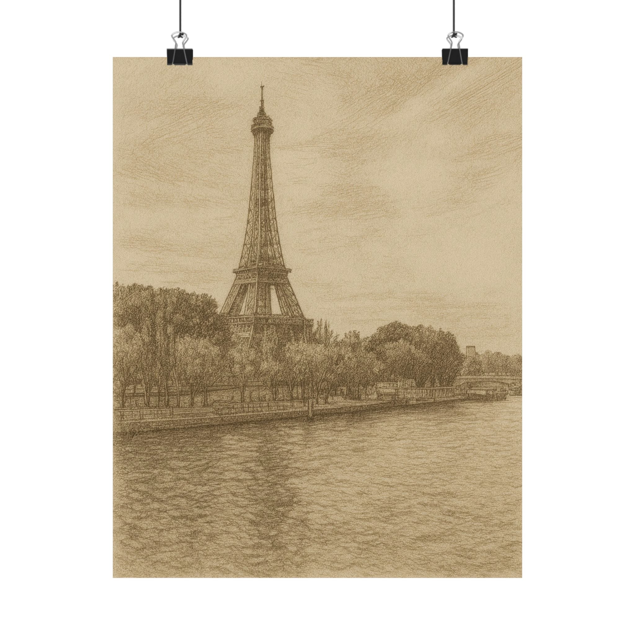 Cityscape Print - Paris Seine River Sketch