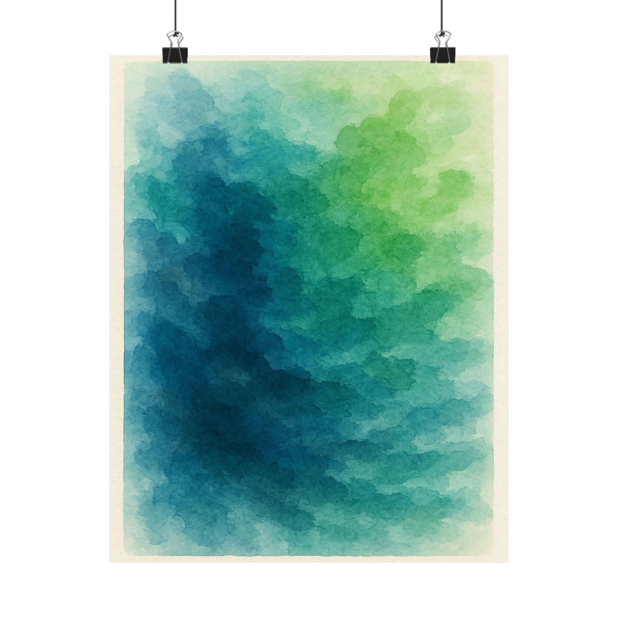 Abstract Print - Blue Green Watercolor 1