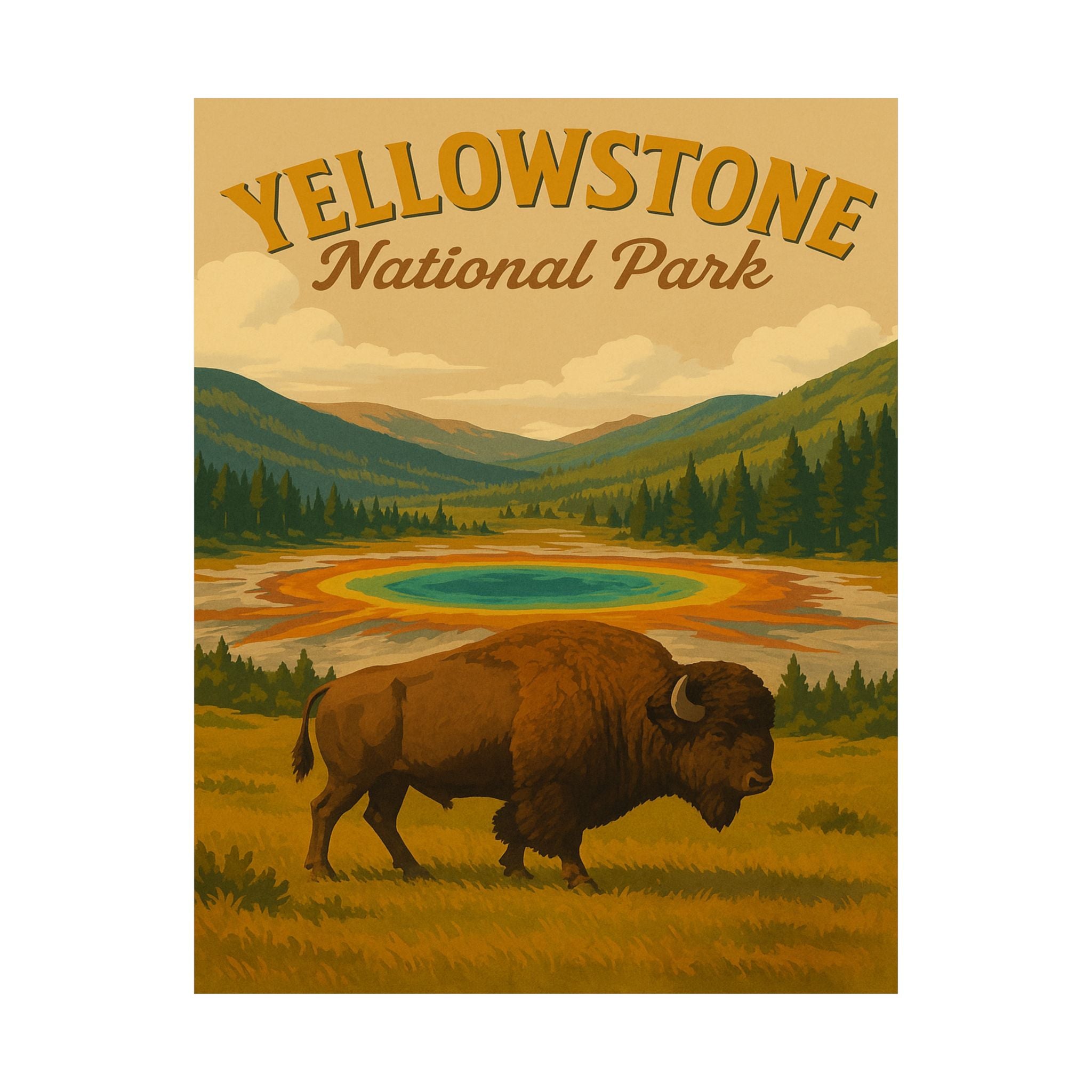 Vertical Print - Yellowstone National Park - Prismatic Lake Bison