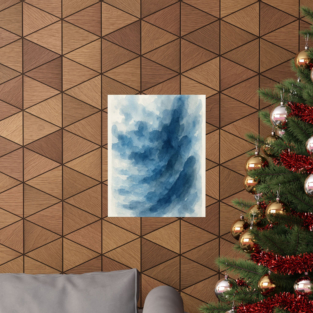 Abstract Print - Blue Wave Watercolor